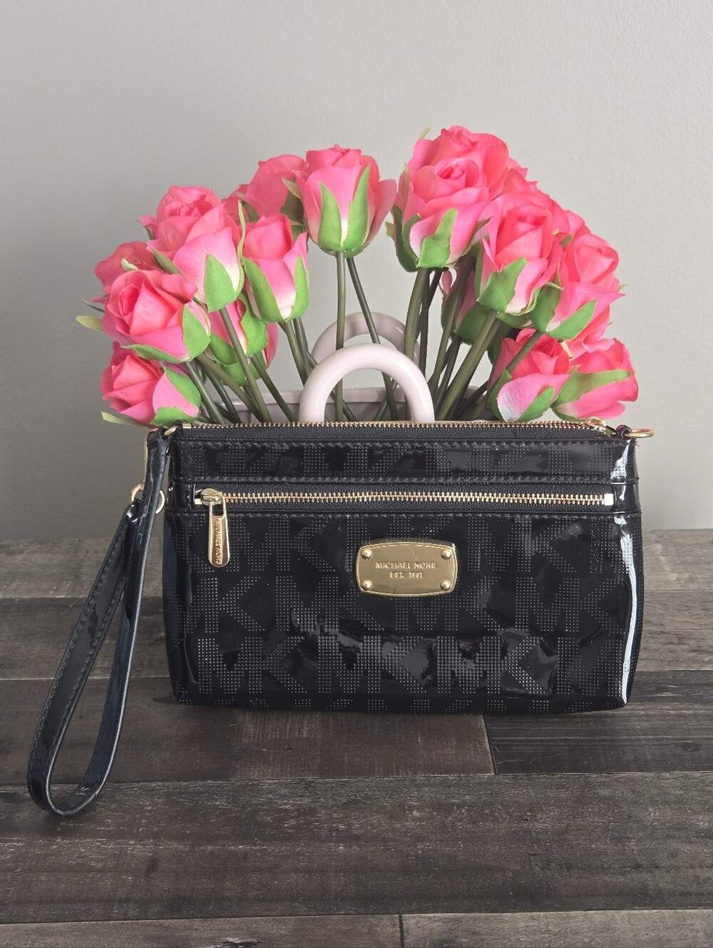 Michael Kors Black and Gold Wristlet